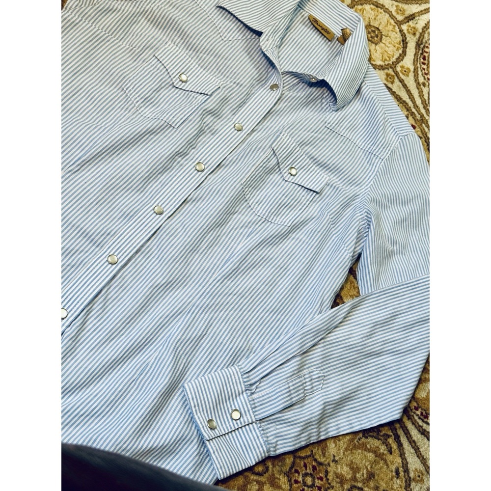 Wrangler Woman's Western Style Pearl Snap‎ Blouse Shirt Railroad Striped S/Small